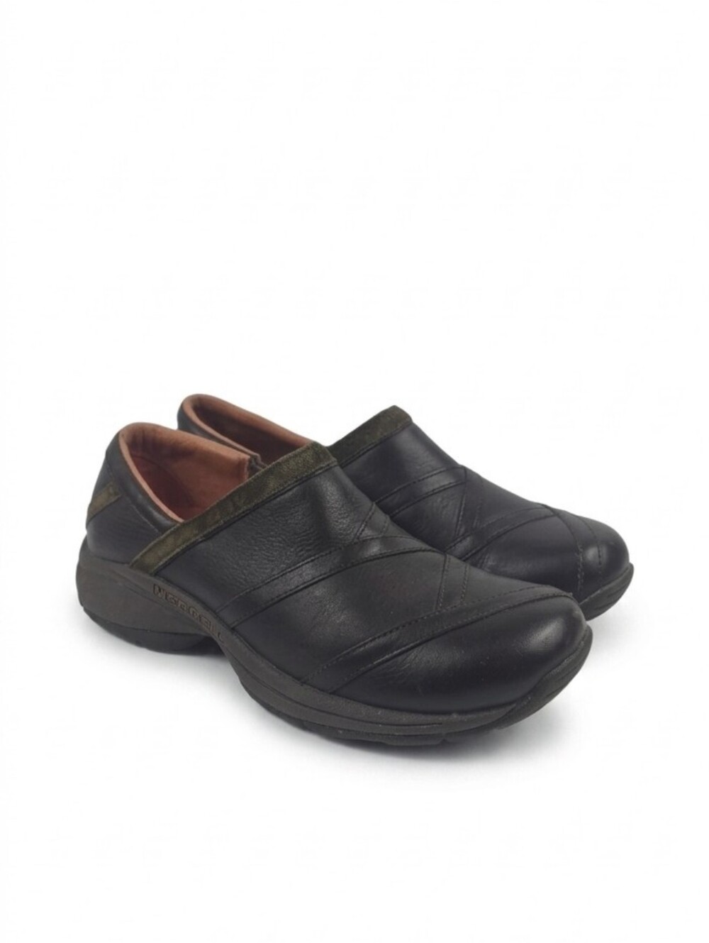 Merrell‎ Primo Patch Bug Brown Leather Comfy Slip On Clog Shoes Size 8